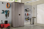 Suncast Mega Tall Resin Outdoor Storage Cabinet With 3 Shelves, Platinum Metallic