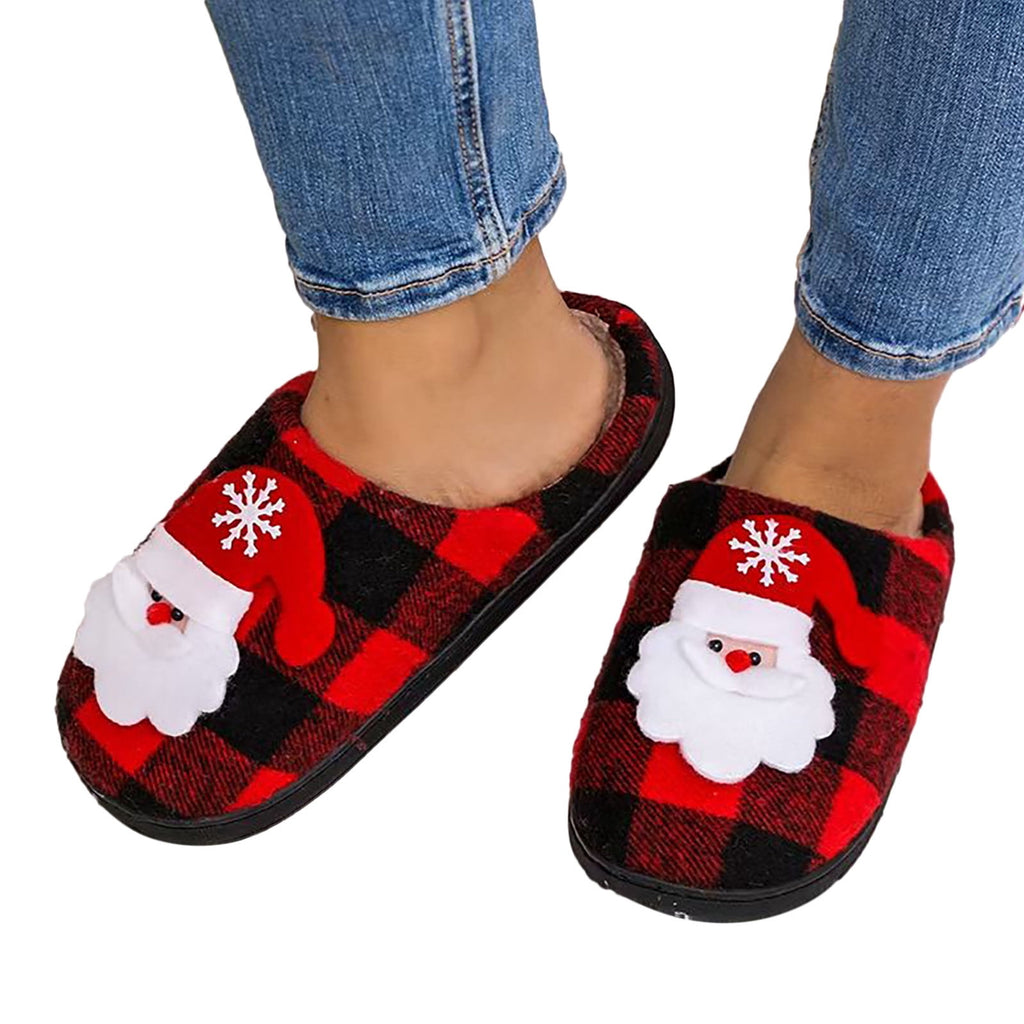 Gaexia New Christmas Cotton Slippers Winter Warm Couples Thick Sole Soft Sole Shoes Thickened Anti Slippers for Men And Women - w12-Red
