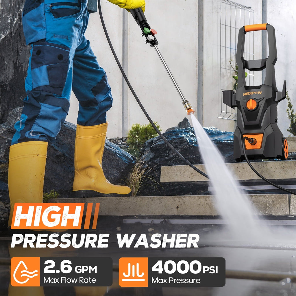 NEXPOW Electric Pressure Washer, 4000 Max PSI 2.6 GPM Power Washer with Foam Cannon, 4 Quick Nozzles & Built-in GFCI Protection for Cars, Driveways