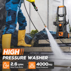 NEXPOW Electric Pressure Washer, 4000 Max PSI 2.6 GPM Power Washer with Foam Cannon, 4 Quick Nozzles & Built-in GFCI Protection for Cars, Driveways