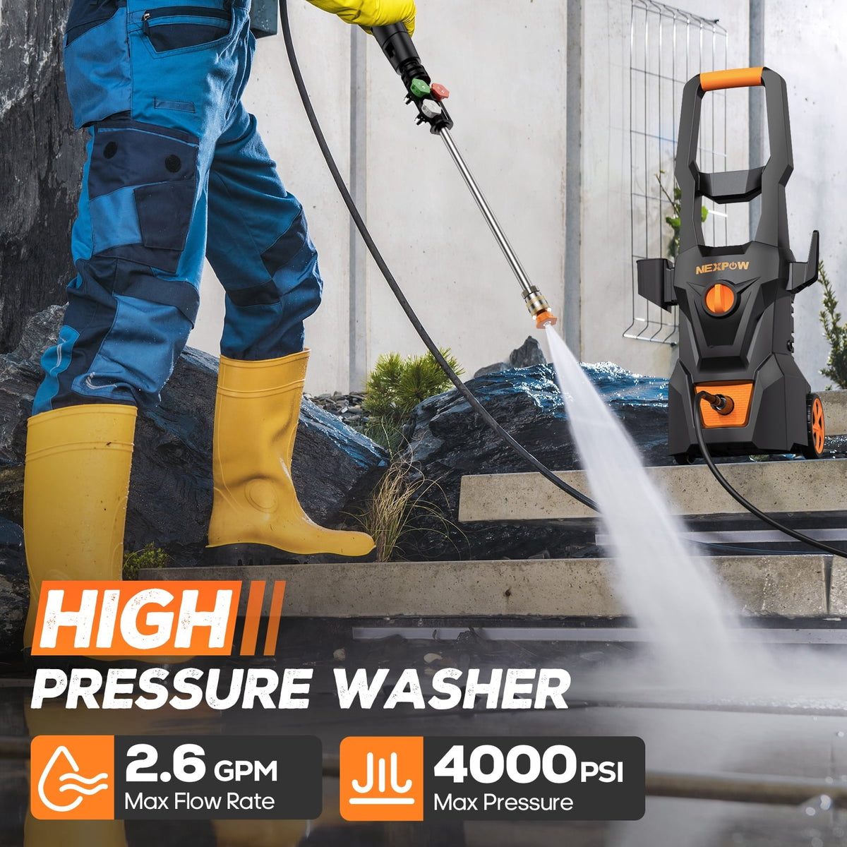 NEXPOW Electric Pressure Washer, 4000 Max PSI 2.6 GPM Power Washer with Foam Cannon, 4 Quick Nozzles & Built-in GFCI Protection for Cars, Driveways