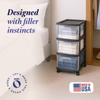 Homz 3 Drawer Plastic Storage Cart Organizer, Clear Drawers, Black Frame