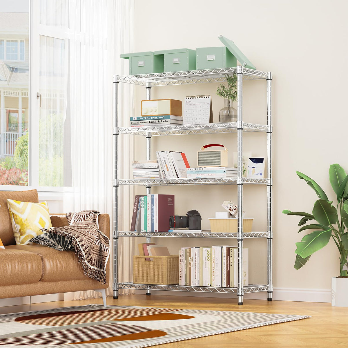 M MZG 1750 LBS Storage Shelves 5-Tier Utility Shelving Unit Steel Organizer Wire Rack for Home,Kitchen,Office,Garage, Capacity 17.7" D x 47.2" W x