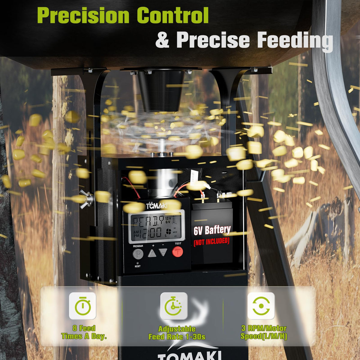 6V Deer Feeder Kit, Motor and Timer Metal Kit, Digital Game FeederTimer, Mounting Bracket Included, Up to 8 Feed Time, Easy to Install, Weatherproof