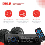 Pyle Marine Headunit Receiver Speaker Kit - In-Dash LCD Digital Stereo Built-in Bluetooth & Microphone w/ AM FM Radio System 5.25’’ Waterproof