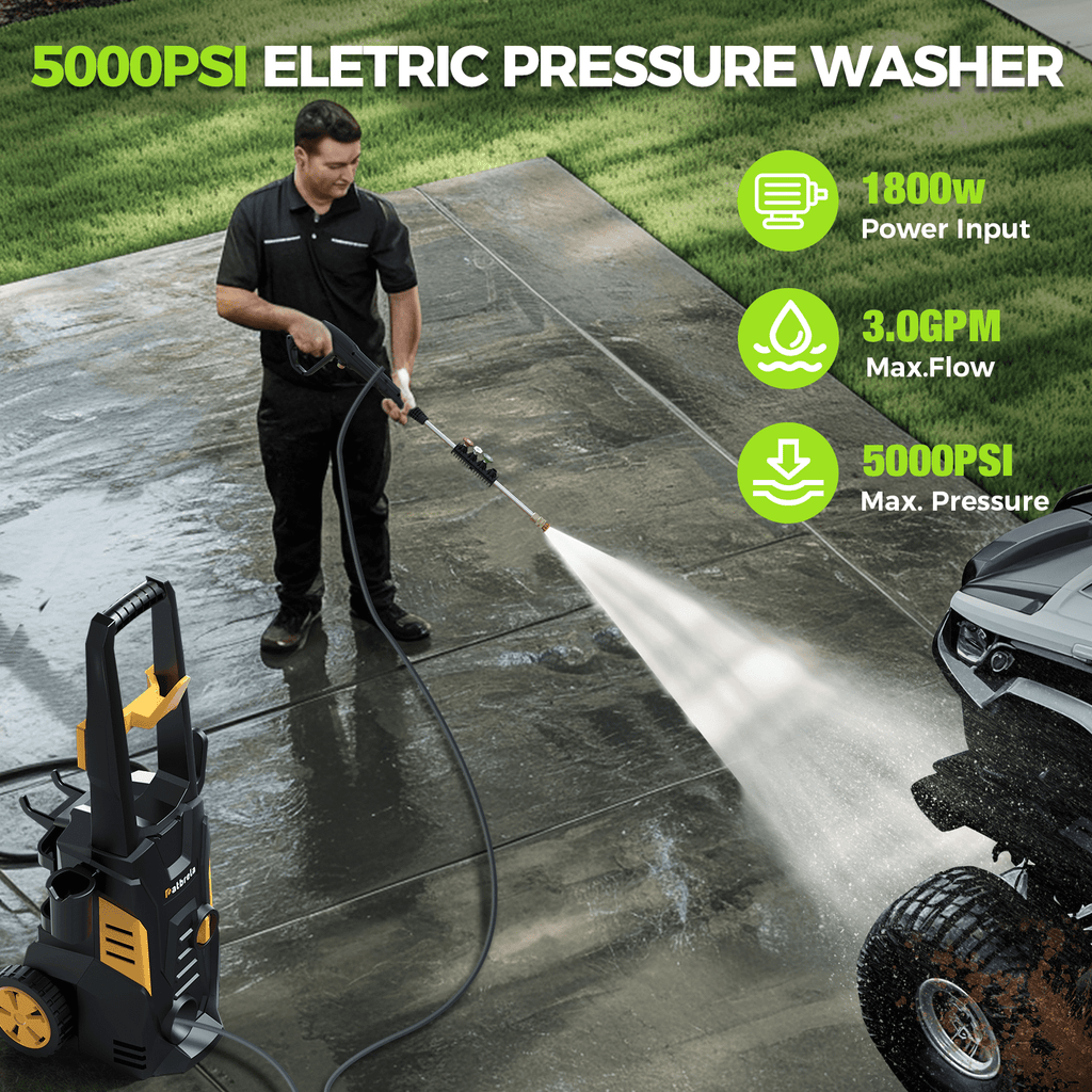 1800W Electric Pressure Washer, 5000PSI Max 3.0 GPM with 4 Nozzles, Portable High Pressure Cleaning Machine Washer with 25FT Cord, 23FT Hose, for