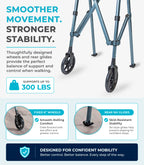 Stander Space Saver Walker, Lightweight Folding Rolling Mobility Aid for Seniors & Adults, Compact 2-Wheel Disability Device with 6-inch Wheels & Ski