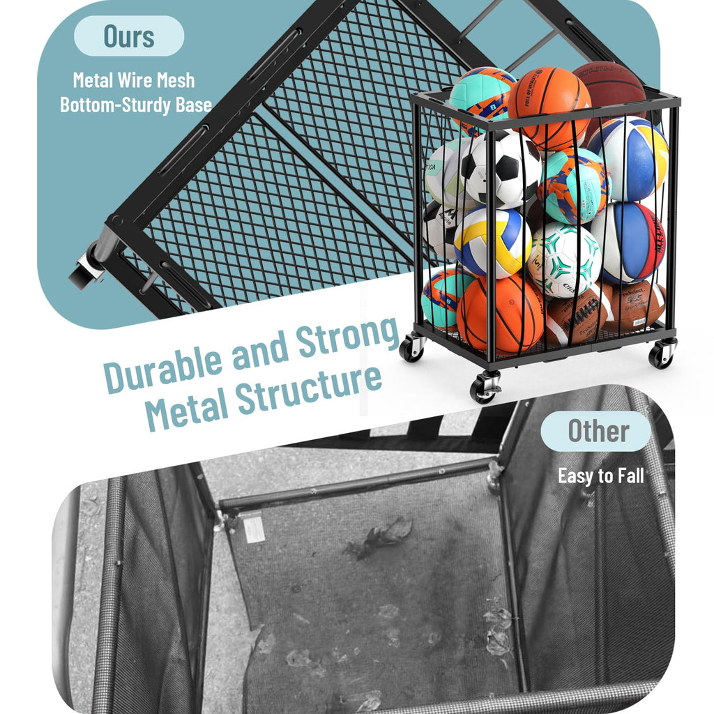 TomCare Garage Ball Storage Rack, Rolling Sports Cart with Lockable Wheels