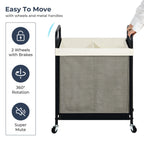 Laundry Hamper 2 Section, 100L Rolling Laundry Sorter Cart with Removable and Washable Liner Bag, Clothes Hamper with Wheels and Metal Handle for