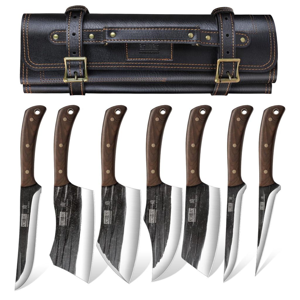 HOSHANHO Butcher Knife Set, Sharp Kitchen Knife Set & Roll Bag Gift for Men