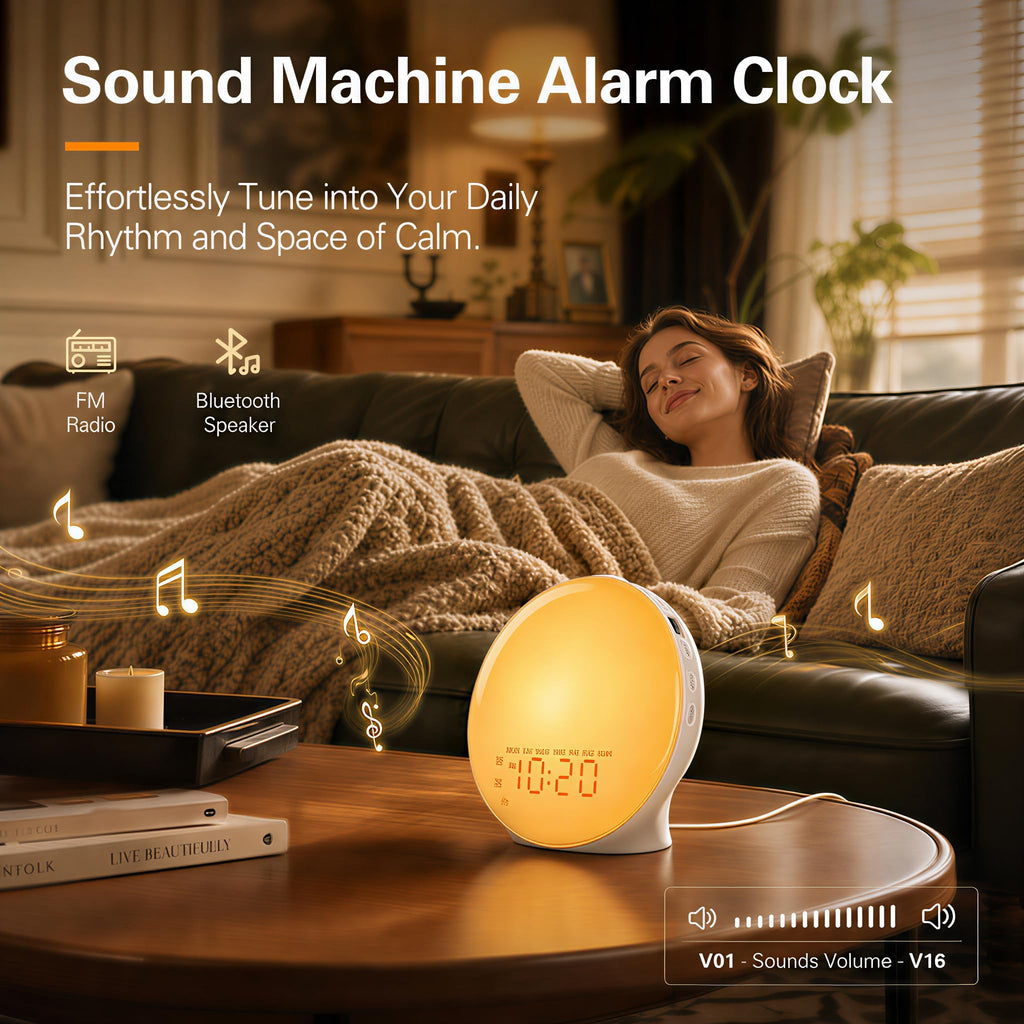 JALL Sunrise Alarm Clock for Bedrooms, Full-Screen Wake Up Light for Heavy Sleepers, White Noise Sound Machine, 25 Nature Sounds, 17 Light Modes, FM