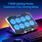 Gaming Laptop Cooling Pad with 8 Cooling Fans, Laptop Fan Cooler Pad for 15-17.3 Inch, Notebook Cooler Stand with 6 Height Adjustable, RGB Cooling