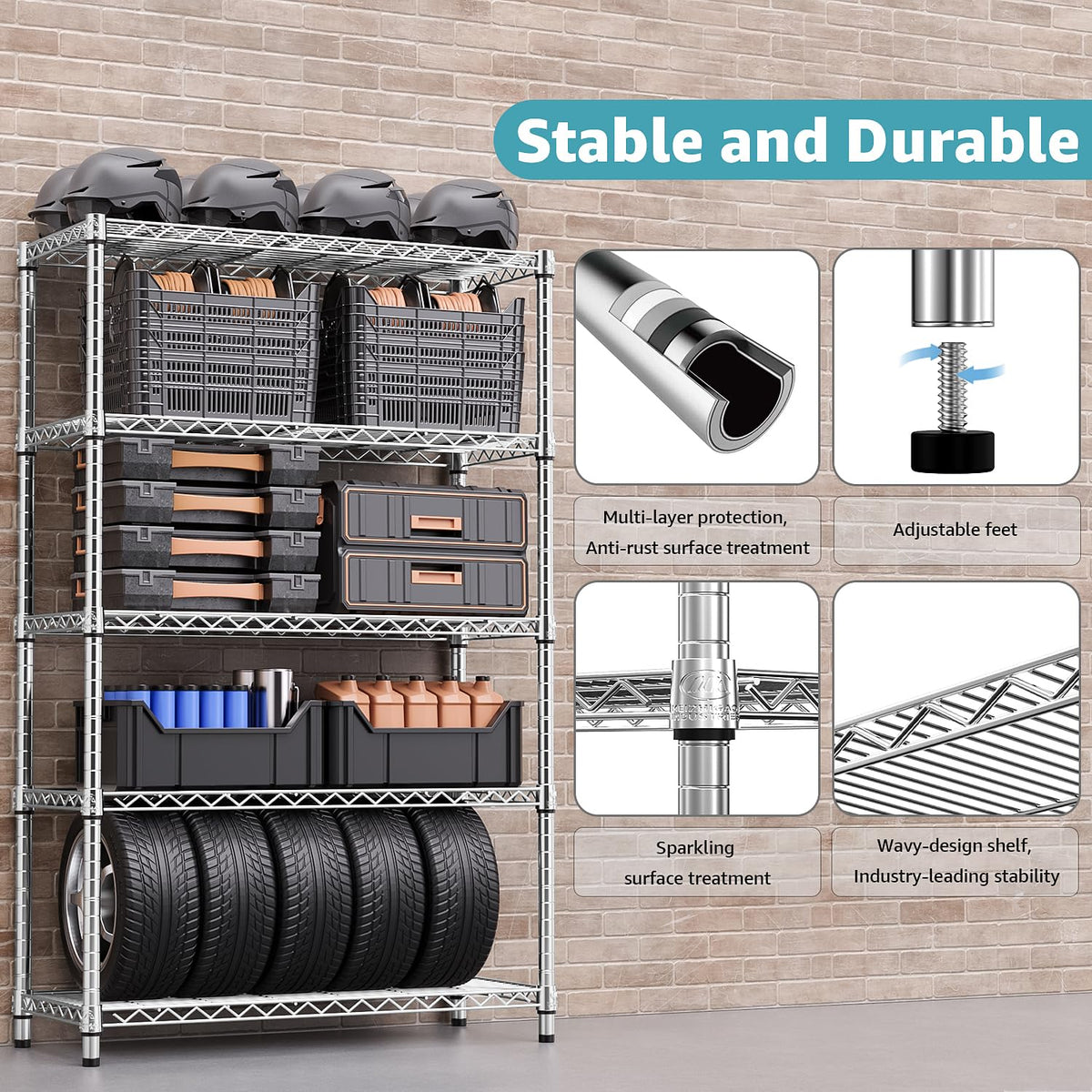 M MZG 1750 LBS Storage Shelves 5-Tier Utility Shelving Unit Steel Organizer Wire Rack for Home,Kitchen,Office,Garage, Capacity 17.7" D x 47.2" W x