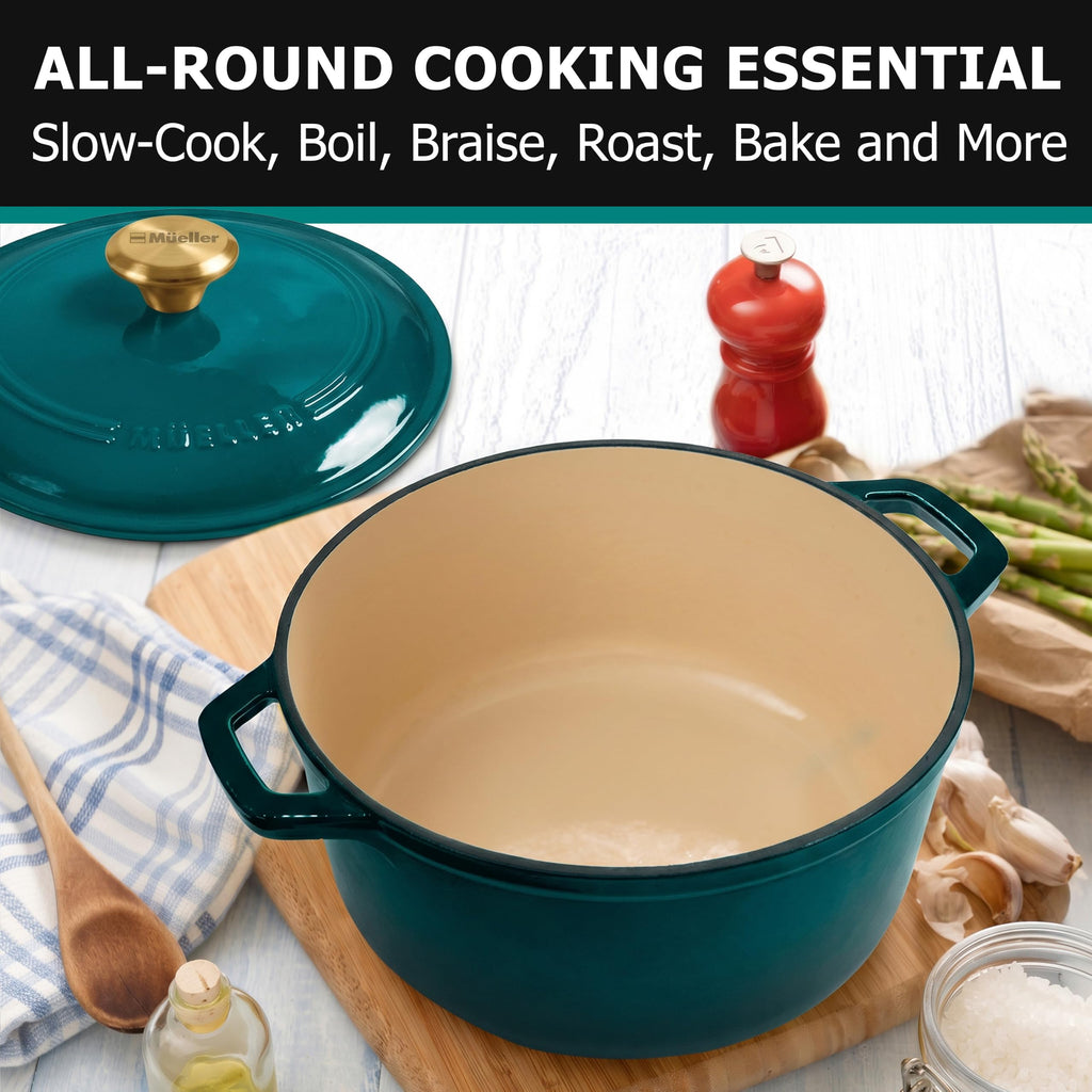Mueller DuraCast 6 Quart Enameled Cast Iron Dutch Oven Pot with Lid