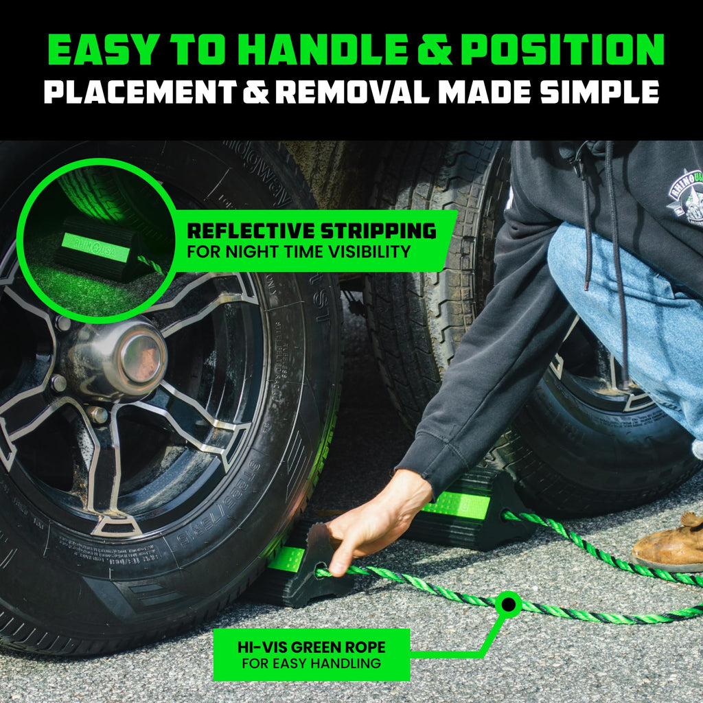 Rhino USA Heavy Duty Rubber Wheel Chocks - Non-Slip Trucks, RVs & Trailers