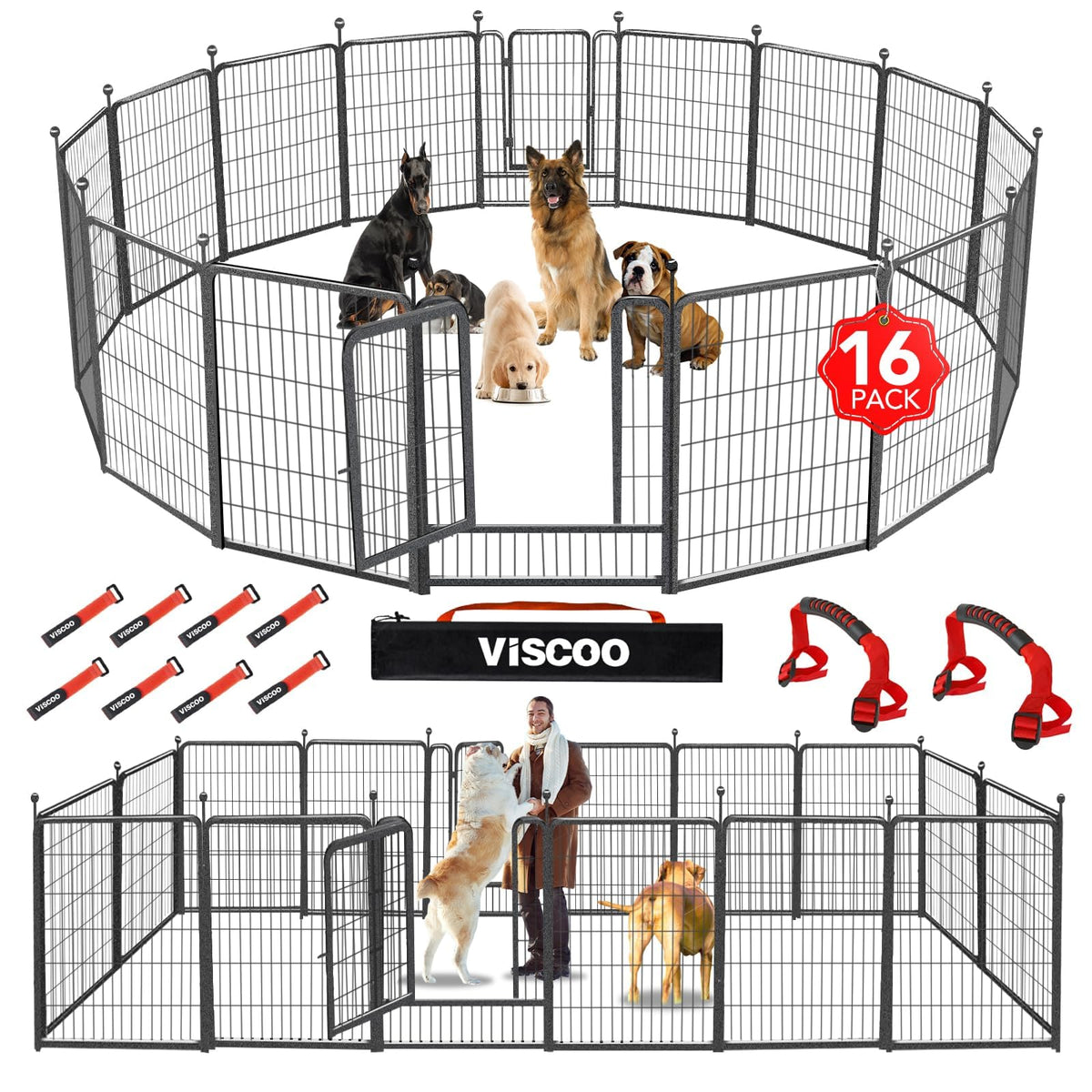 Dog Playpen Outdoor, 16 Panels 40" High Metal Dog Fence with Gate