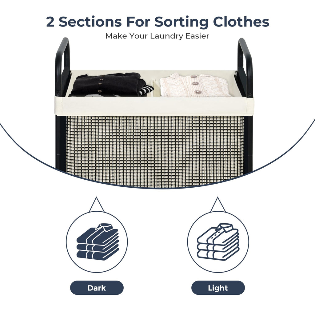Laundry Hamper 2 Section, 100L Rolling Laundry Sorter Cart with Removable and Washable Liner Bag, Clothes Hamper with Wheels and Metal Handle for