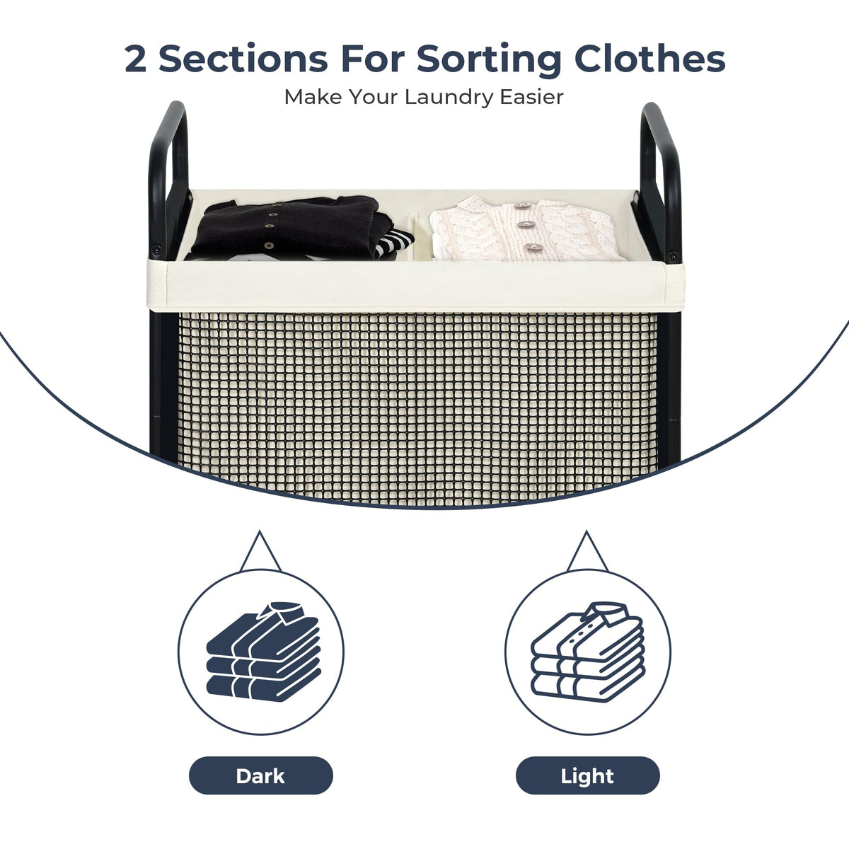 Laundry Hamper 2 Section, 100L Rolling Laundry Sorter Cart with Removable and Washable Liner Bag, Clothes Hamper with Wheels and Metal Handle for