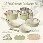 CAROTE 25pcs Ceramic Cookware Set, Detachable Handle Pots and Pans, Green