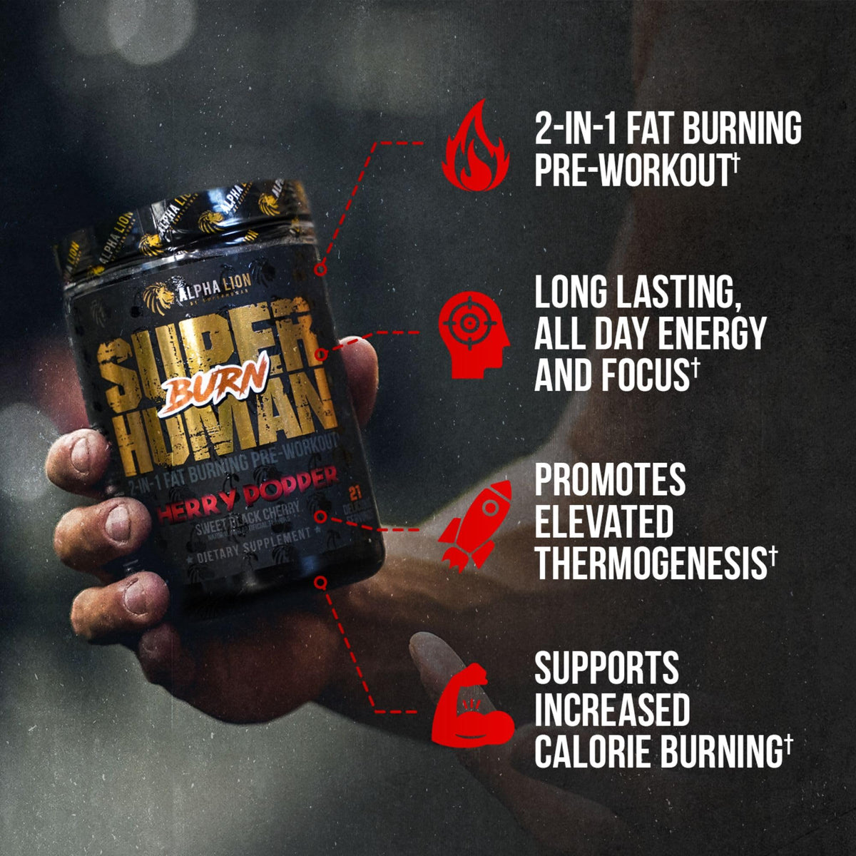 ALPHA LION Superhuman Burn – 2 in 1 Metabolism Booster Pre Workout and Thermogenic Fat Burner for Men – Appetite Suppressant and Weight Loss