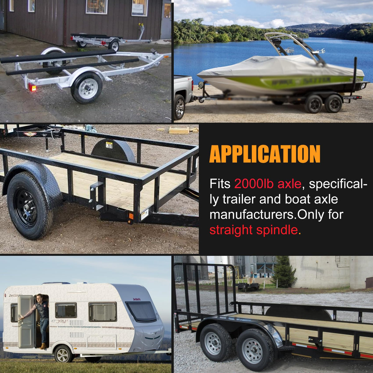 2 Sets 2000lb Trailer Axle Trailer Hub Kit 5 Bolt 4.5",Trailer Hub 5 Lug fit 1" and 1-1/16" Trailer Straight Spindle,5×4.5 Trailer hubs,Boat Trailer
