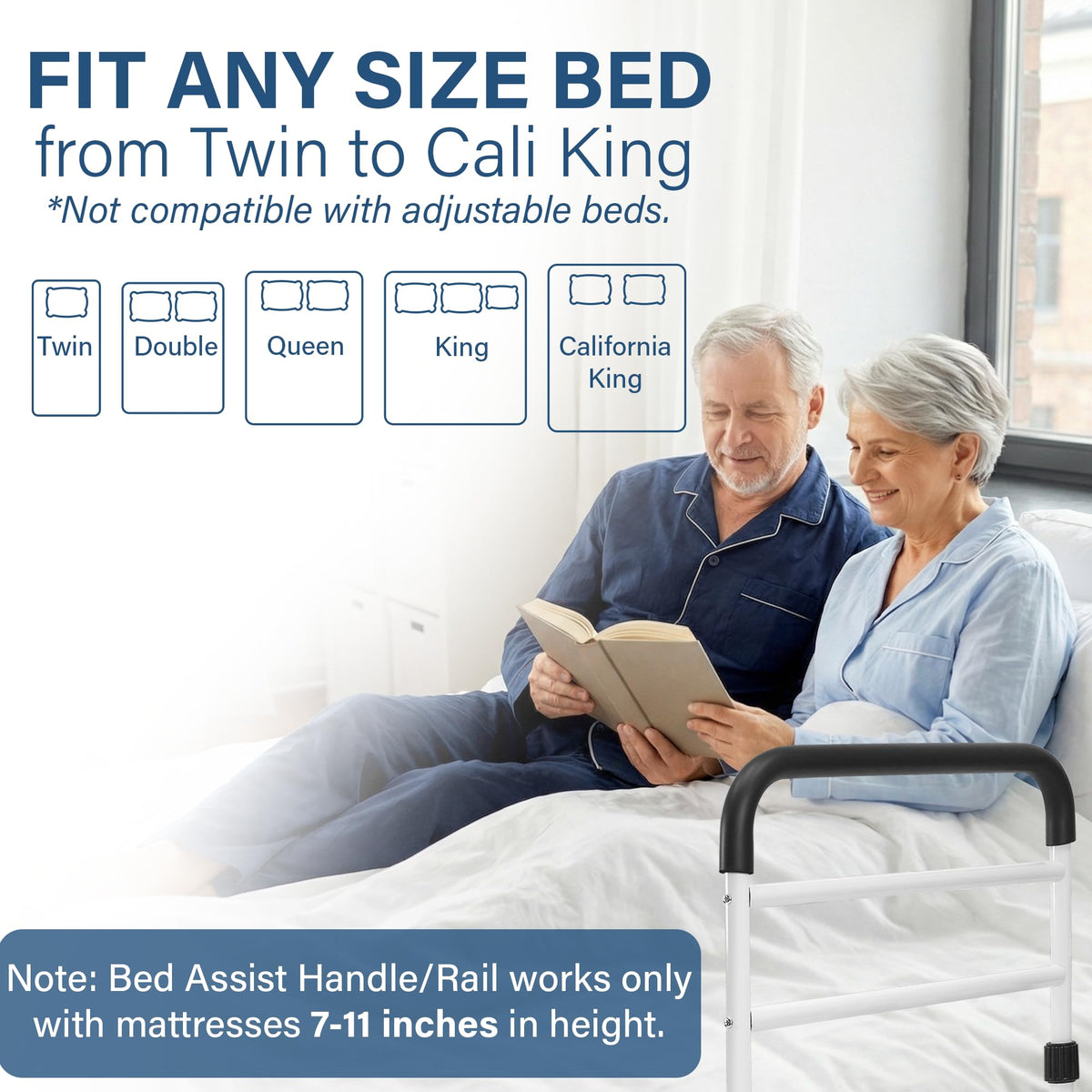 Vaunn Medical Bed Rail for Elderly Adults Safety, ASTM F3186-17 Certified, Adjustable Bed Assist Handle and Grab Bar for Seniors, 300 lb, Tool-Free