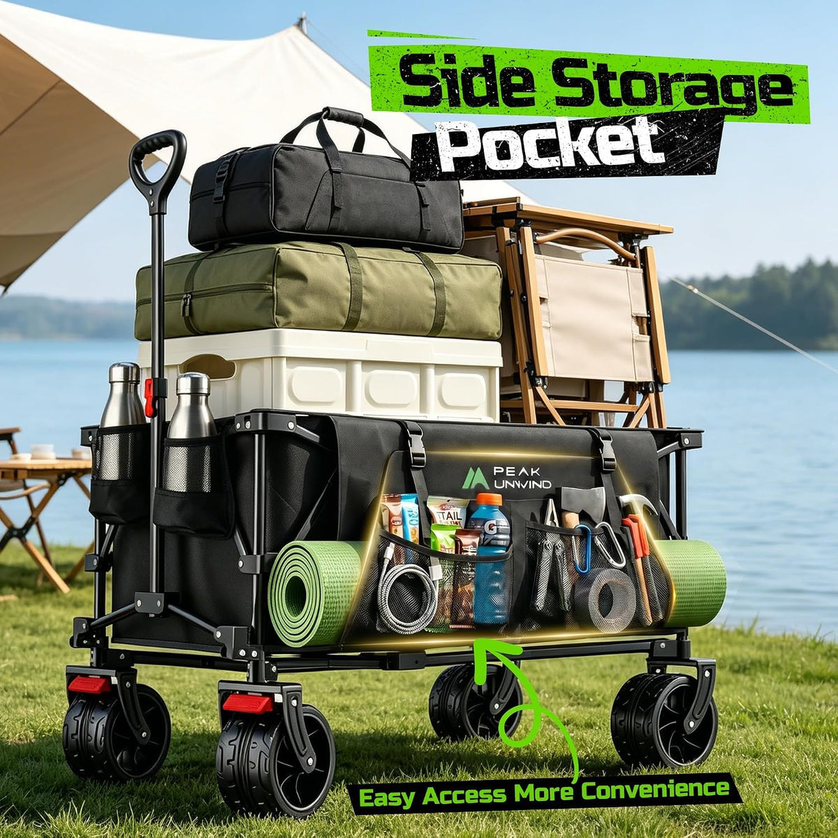 Collapsible Heavy Duty Beach Wagons carts Foldable with Big Wheels, 400L