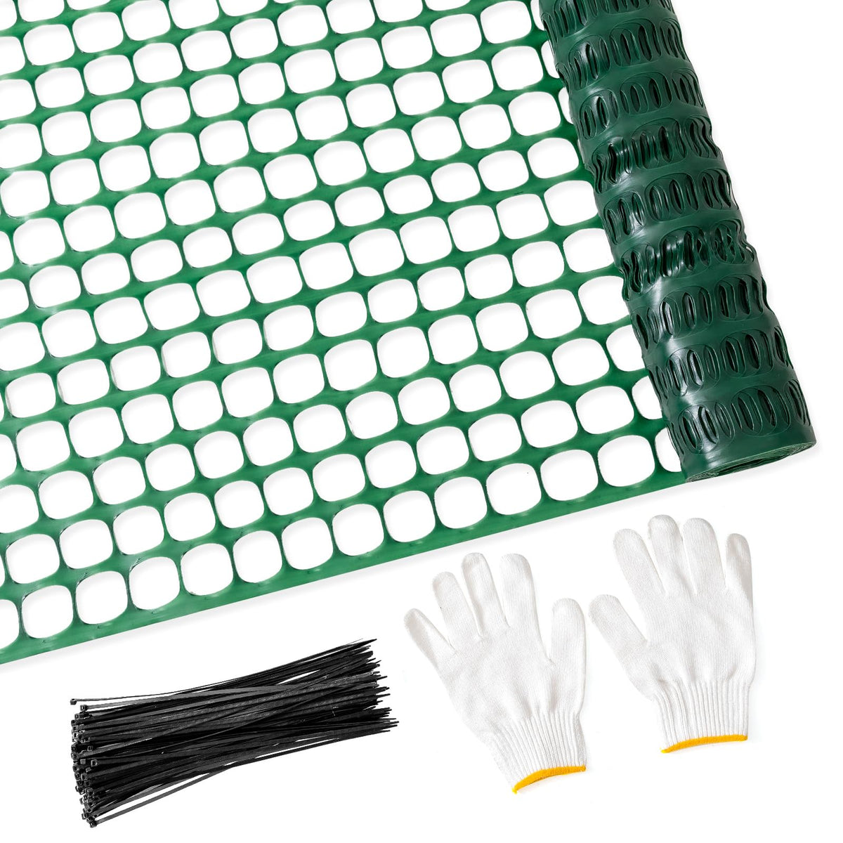 4'x100' Plastic Mesh Fence for Garden with 100 Zip Ties, Green