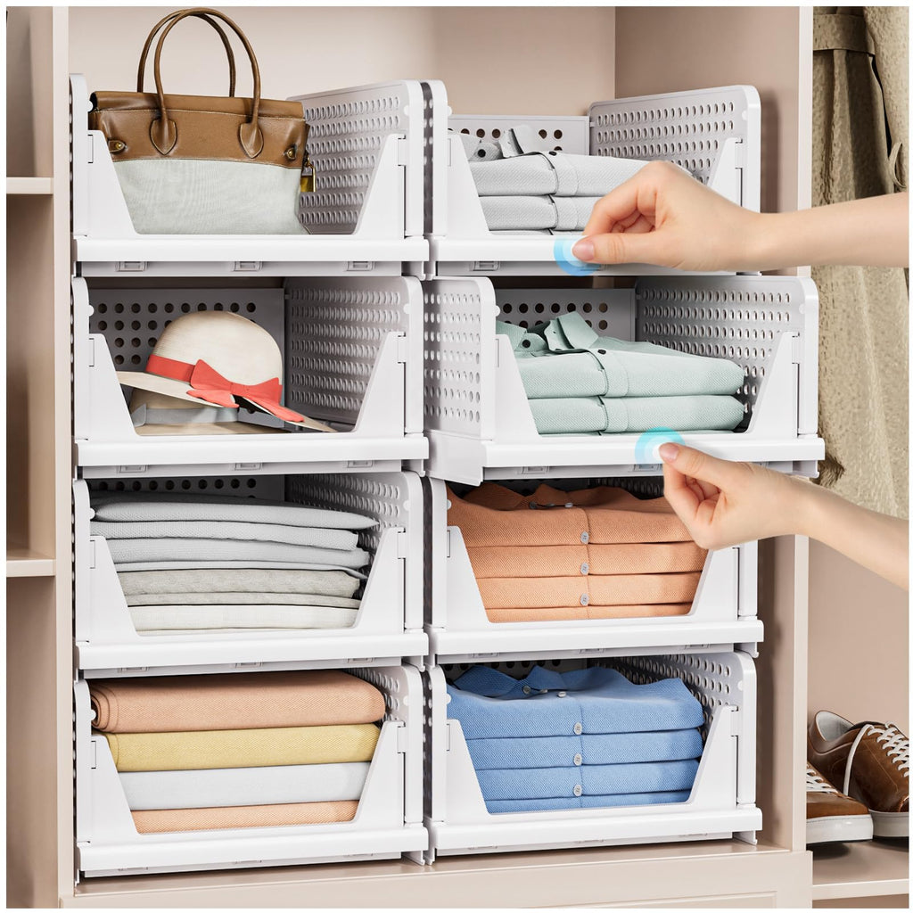 5 Pack Stackable Closet Storage Basket - Stackable Storage Bins