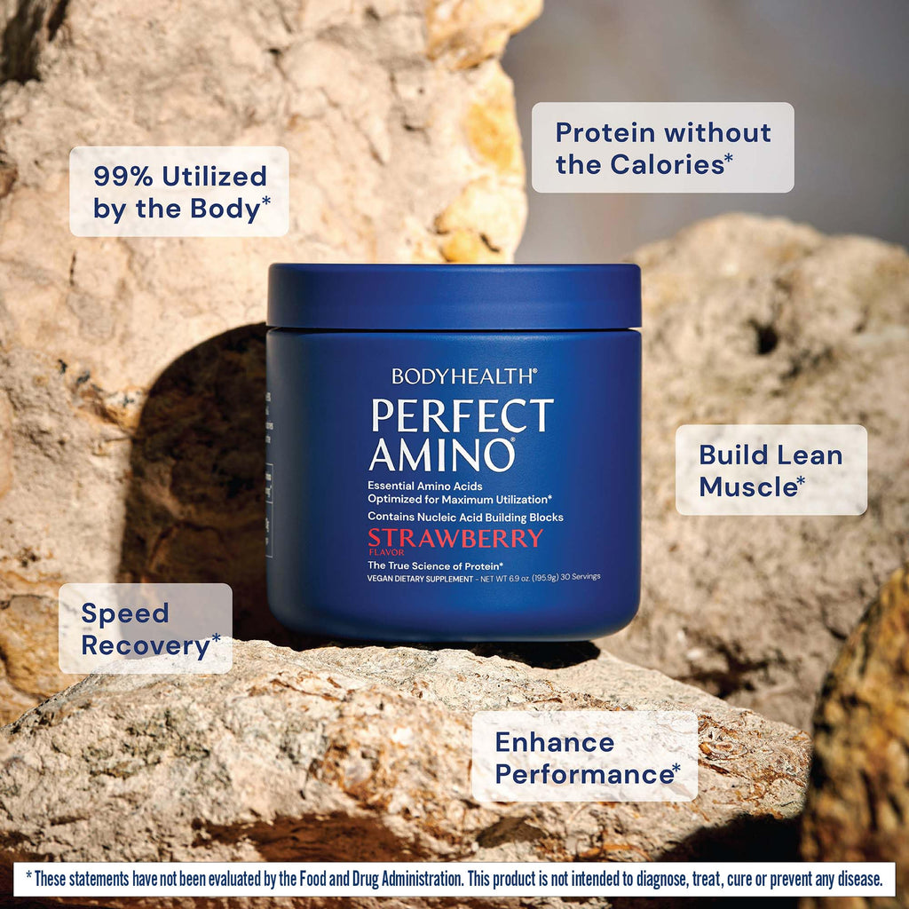 BodyHealth PerfectAmino Powder - BCAA and EAA Powder for Pre and Post Workout - Amino Acid Energy Drink for Men and Women to Support Lean Muscle and