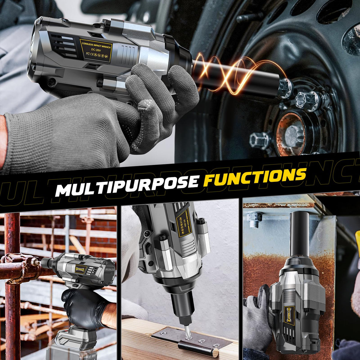 DIYtoolifz 1/2" Cordless Impact Wrench 1500Nm Compatible with DeWalt 20V