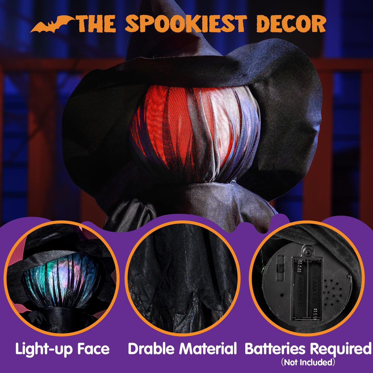 JOYIN Halloween Witch Decorations Outdoor Yard Stakes 3 Pack, 4.2 FT Multicolored Light Up Scary Flying Witch with Sound Activation, for Halloween