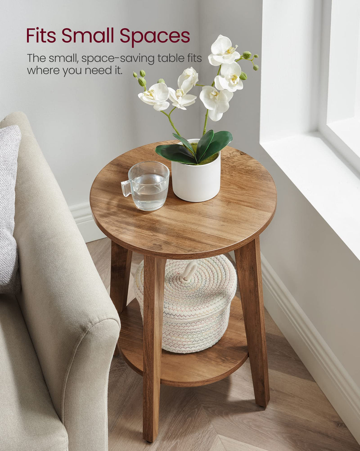 VASAGLE Round Side Table with Lower Shelf, End Table for Small Spaces