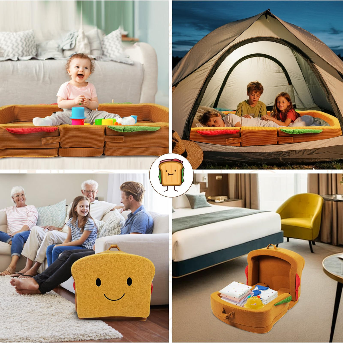 Toddler Travel Bed Sandwich Style - Portable Toddlers Floor Beds, Foldable Soft Foam Travel Bed for Baby and Kid, Washable Cover Toddler Cot with