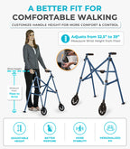 Stander Space Saver Walker, Lightweight Folding Rolling Mobility Aid for Seniors & Adults, Compact 2-Wheel Disability Device with 6-inch Wheels & Ski