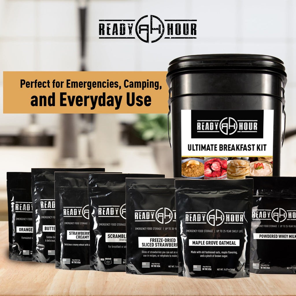 Ready Hour Breakfast Bucket (128 Servings), Emergency Food Supply, Emergency Food Kit, 25-Year Shelf Life Food, Survival Food Buckets, Long-Lasting