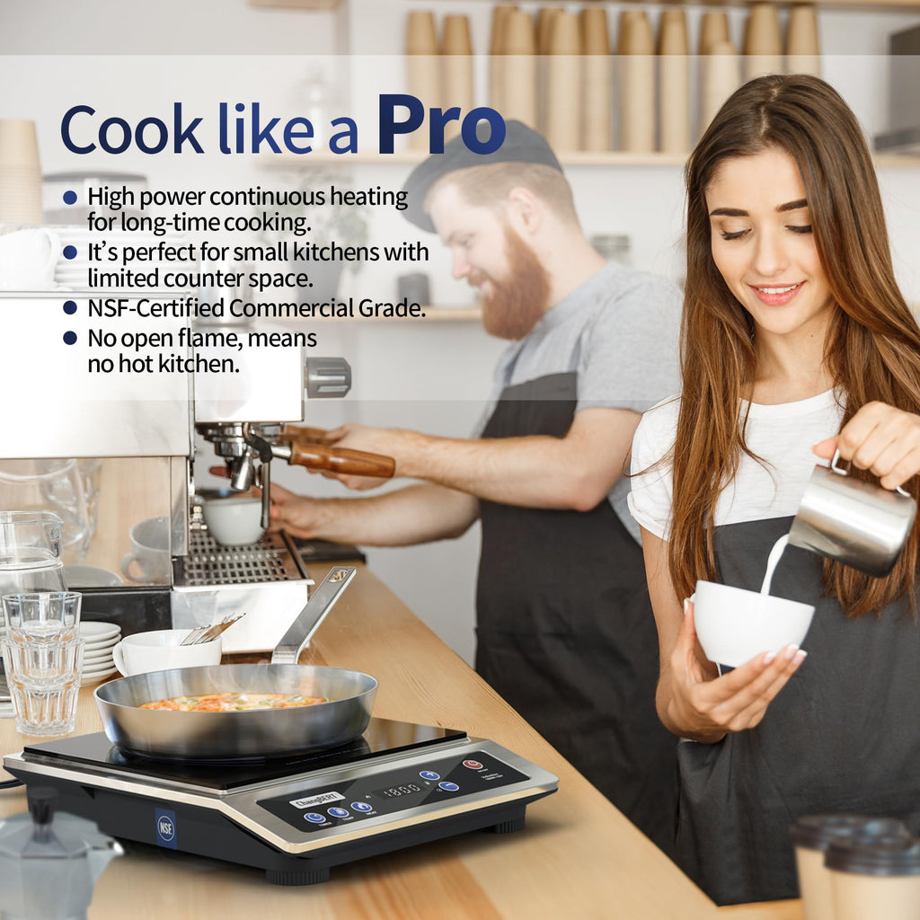 ChangBERT Induction Cooktop, Commercial Grade Portable Cooker, Large 8” Heating Coil, Premium Stainless Steel Countertop Burner with NSF Certified