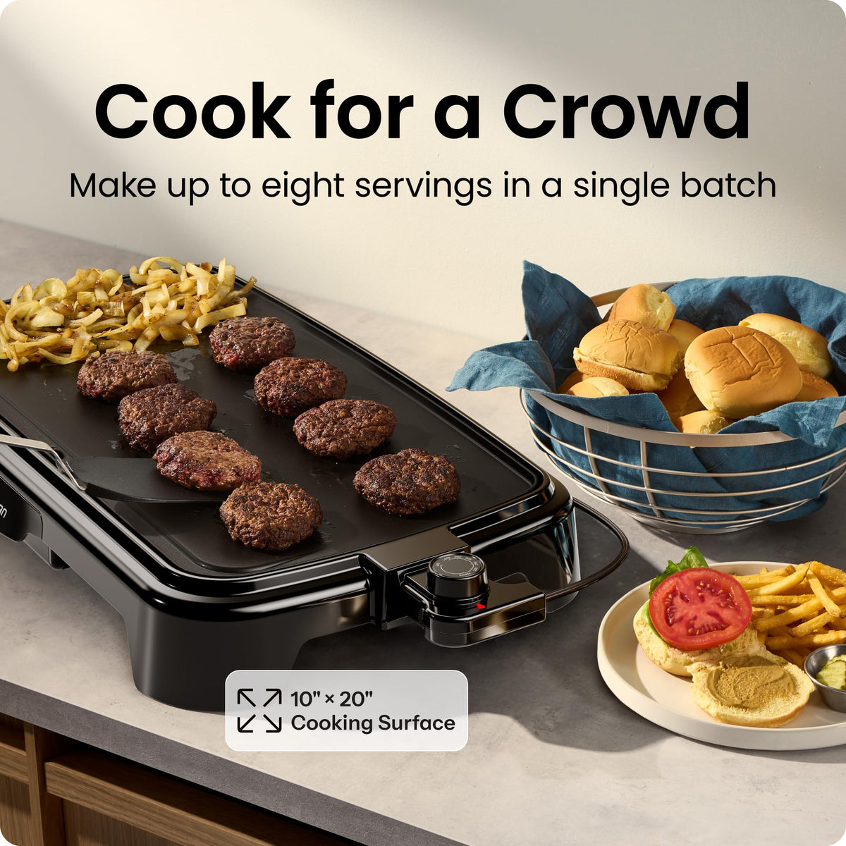 Chefman XL Electric Griddle with Removable Temperature Control, Immersible Flat Top Grill, Burger, Eggs, Pancake Griddle, Nonstick Extra Large