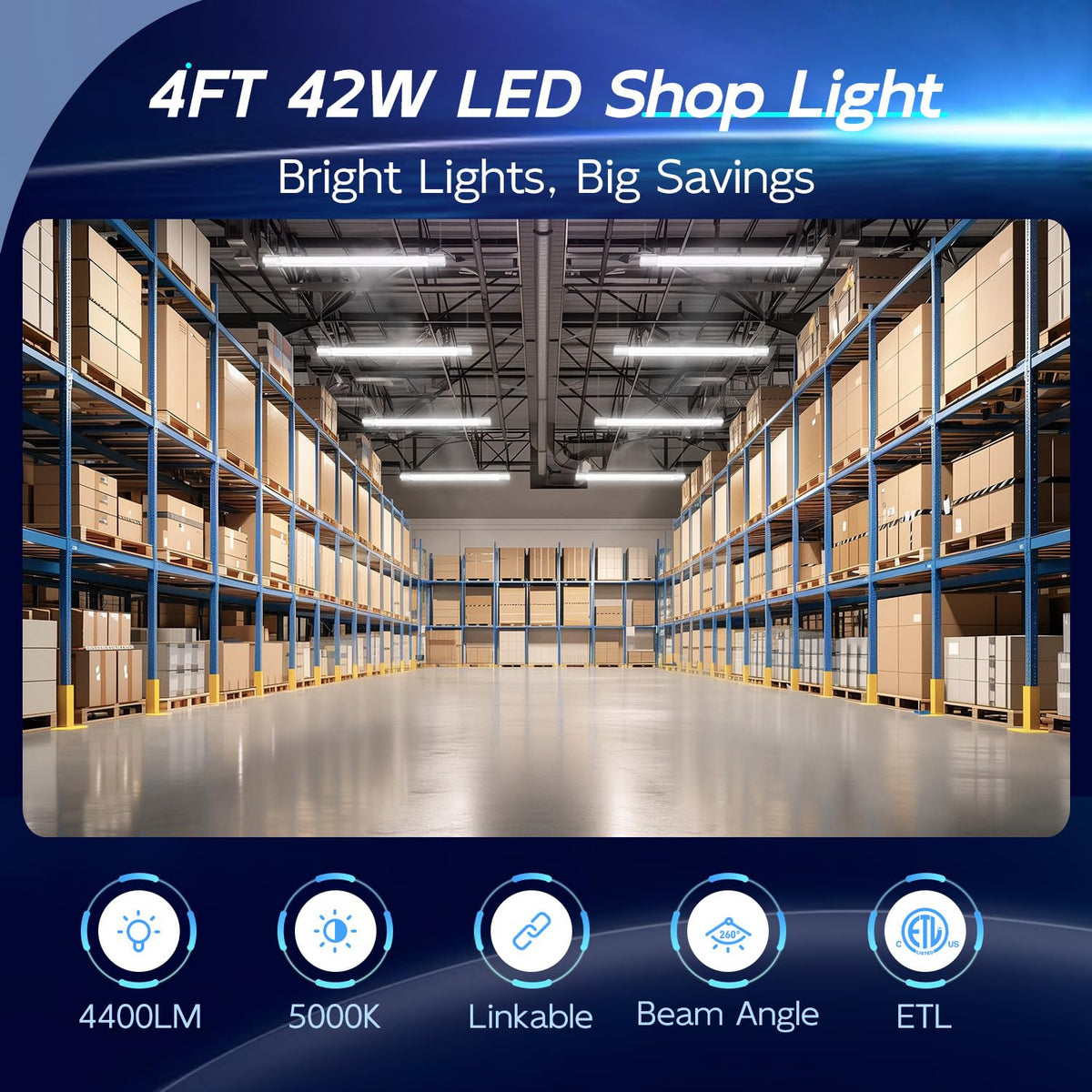 hykolity 4FT LED Shop Light, 42W [250W Equivalent],4400LM,5000K Daylight