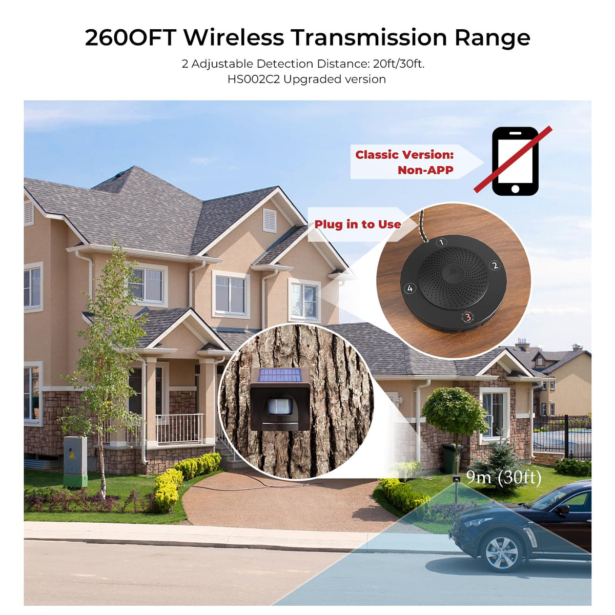 1/2 Mile Solar Wireless Driveway Alarm, 1 Receiver & 1 Sensor