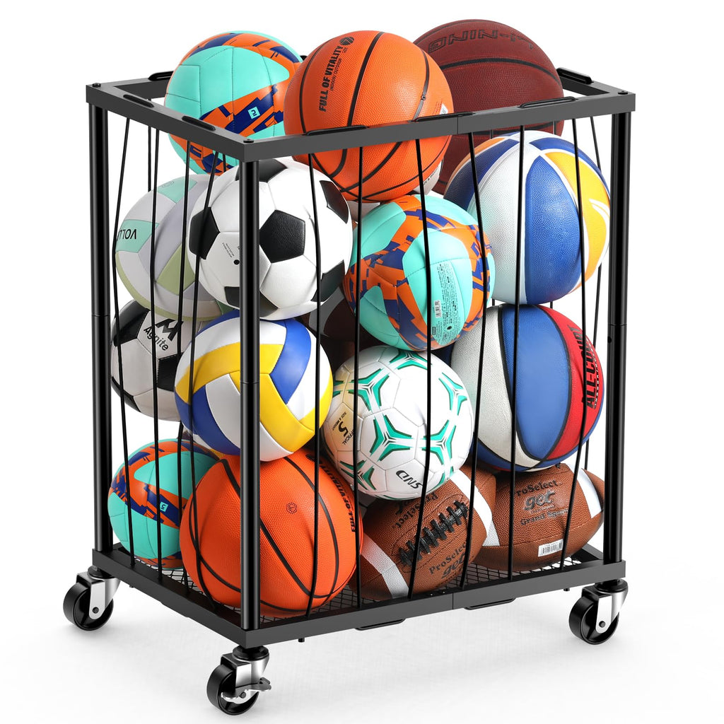 TomCare Garage Ball Storage Rack, Rolling Sports Cart with Lockable Wheels