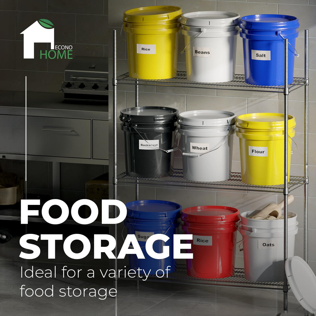 5-Gallon White Bucket Pail Container with Lid | Food Grade | Heavy-Duty Approx 90 MIL Extra Durable | Metal Handles with Plastic Grip | Multi-Use