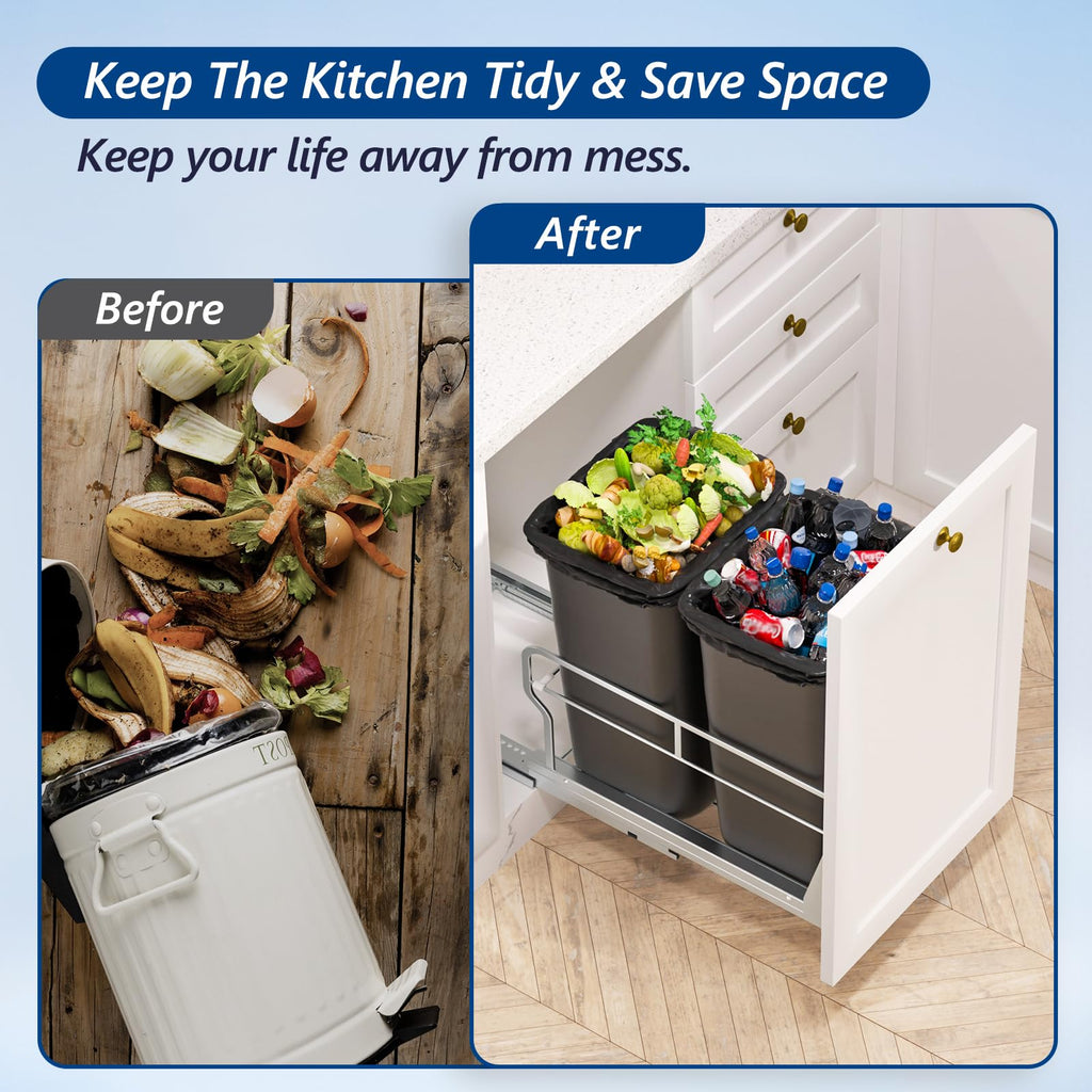 Dual Pull Out Trash Can Under Cabinet with Soft-Close Slides