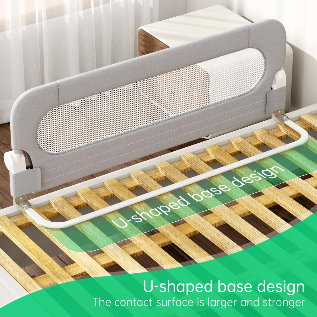 UPGOGO Folding Bed Rail for Toddlers, Grey, 71"L x 23.6" H