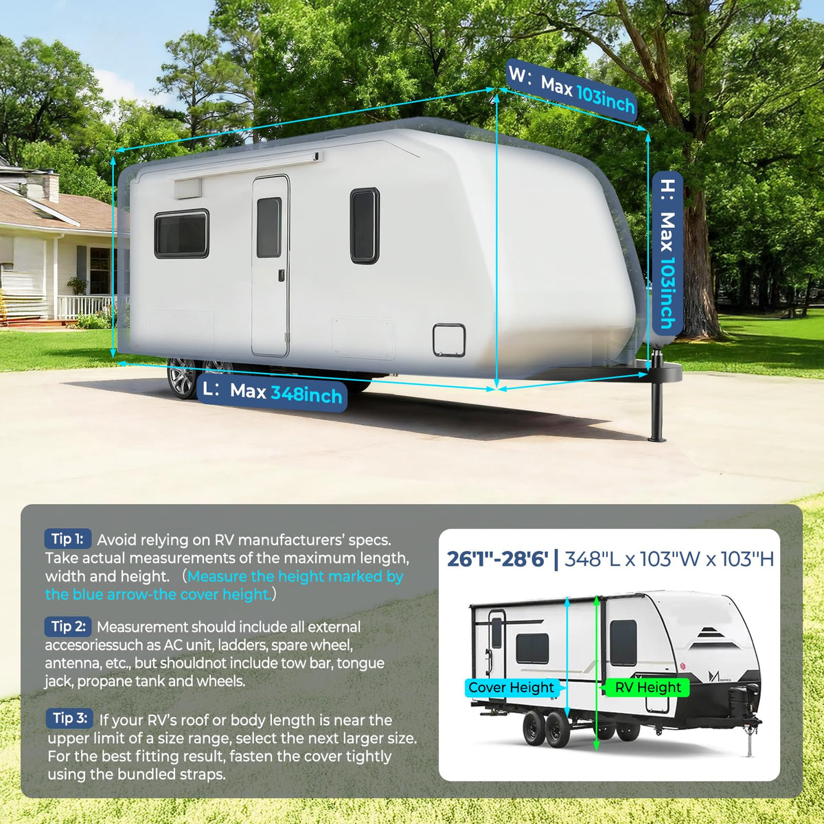 Travel Trailer RV Cover, 9-Layer Heavy Duty Waterproof,26-28ft
