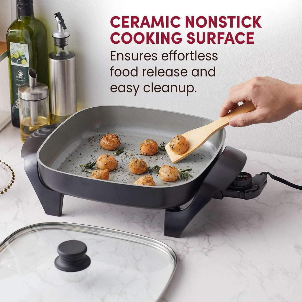 Elite Gourmet 6 Qt Electric Skillet, CERALAST™ Ceramic Nonstick Pan, 1200W