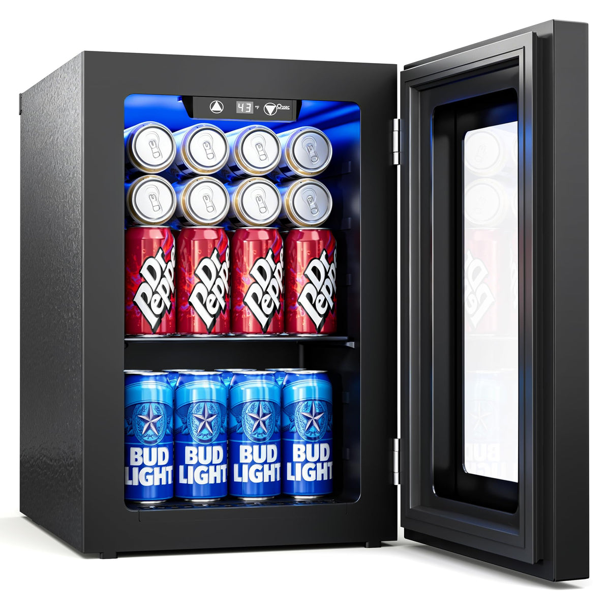 0.6 Cu.ft Beverage Cooler, Compressor Glass Door Mini Fridge 40-61°F Black