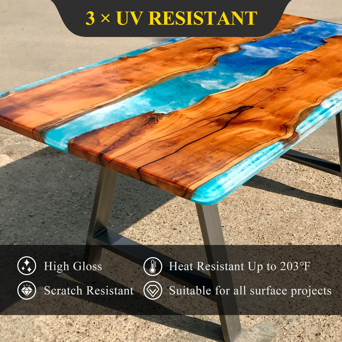 1 Gal 3X UV Resistant Crystal Clear Epoxy Resin Kit, 1:1 High Gloss