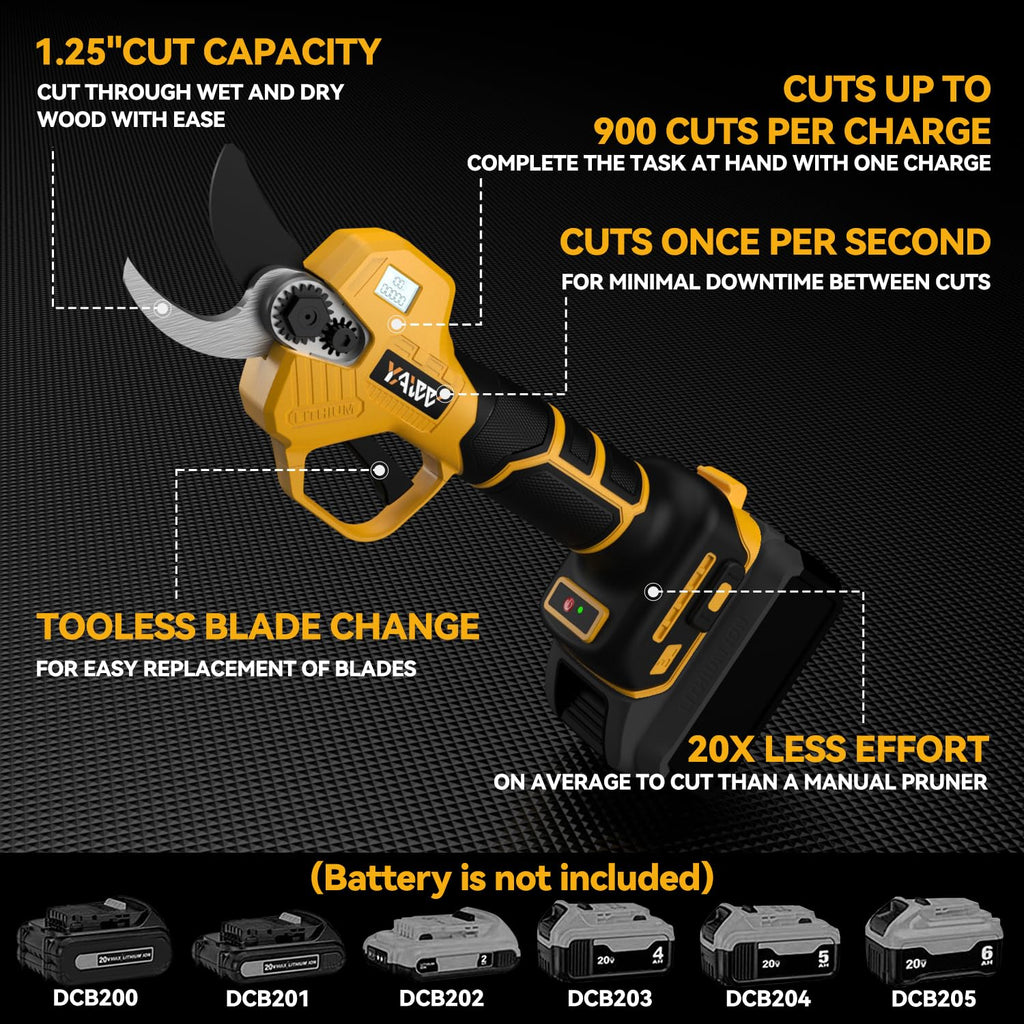 Brushless Electric Pruning Shears for DeWalt 20V Battery, Portable Cordless Pruning Shears with LCD Display＆SK5 Blades, Adjustable Cutting Diameter
