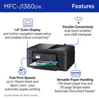 Brother Work Smart 1360 Wireless Color Inkjet All-in-One Print, Scan, Copy